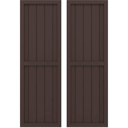 Americraft 5-Board Exterior Wood 2 Equal Panel Framed Board-n-Batten Shutters, ARW101BF518X80TBH